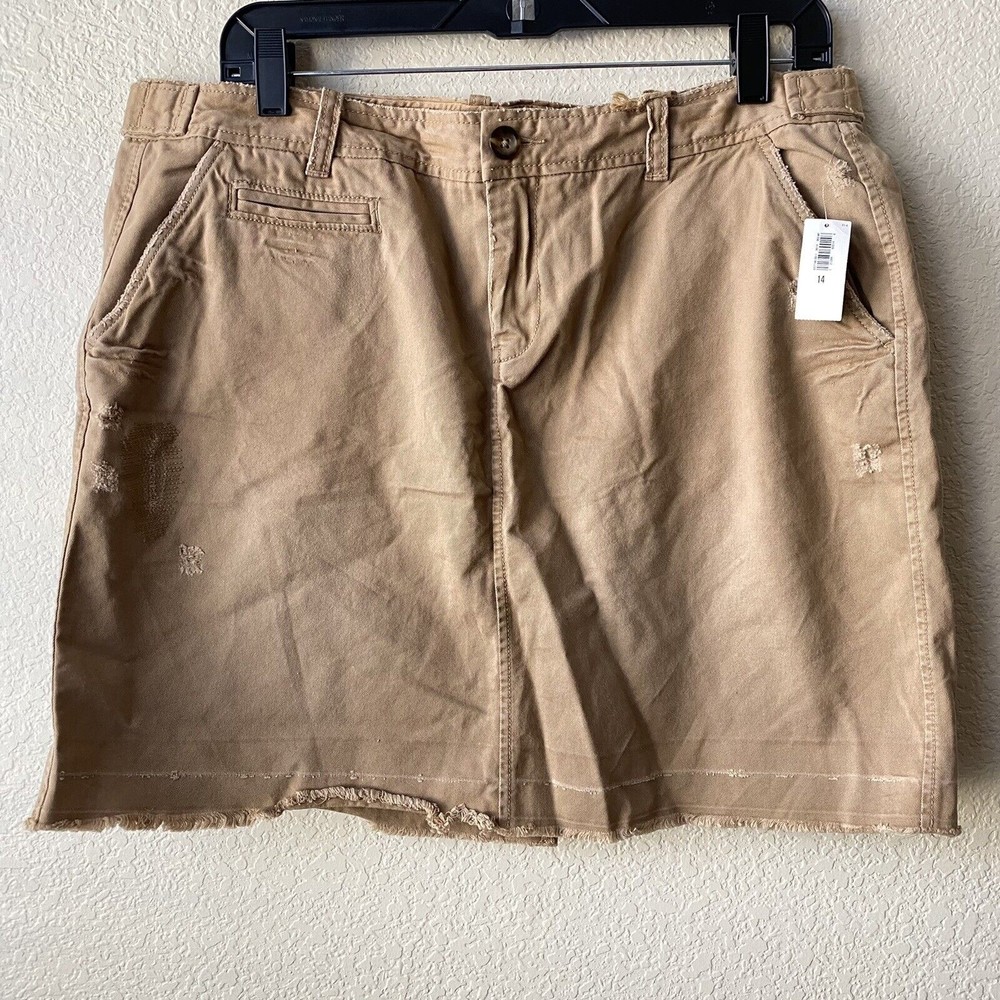 Old Navy Womens Skirt Size 14 Cotton Distressed Raw Hem Brown Distructed